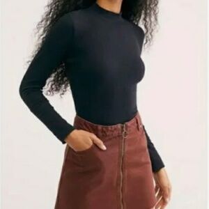 Free People We the Free Rust Zip Up Denim Mini Skirt 100% Cotton Denim Size 26